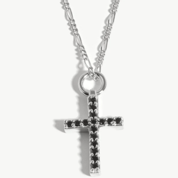 Missoma fused pave cross necklace 925 sterling silver black spinel